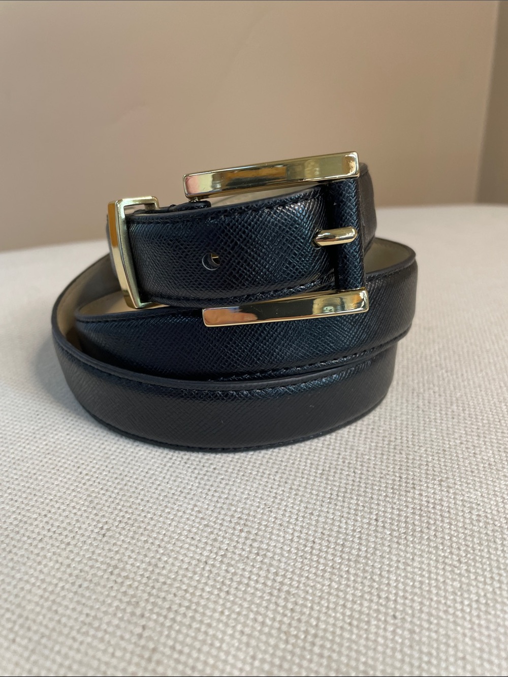 Ann Taylor Black Faux Leather Belt with Gold Buckle, Medium